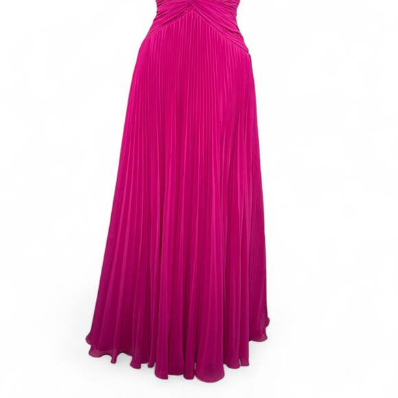 Fuchsia Strapless Pleated Evening Gown Sz XS Y2K Hot Pink Homecoming Prom Dress - Picture 2 of 10